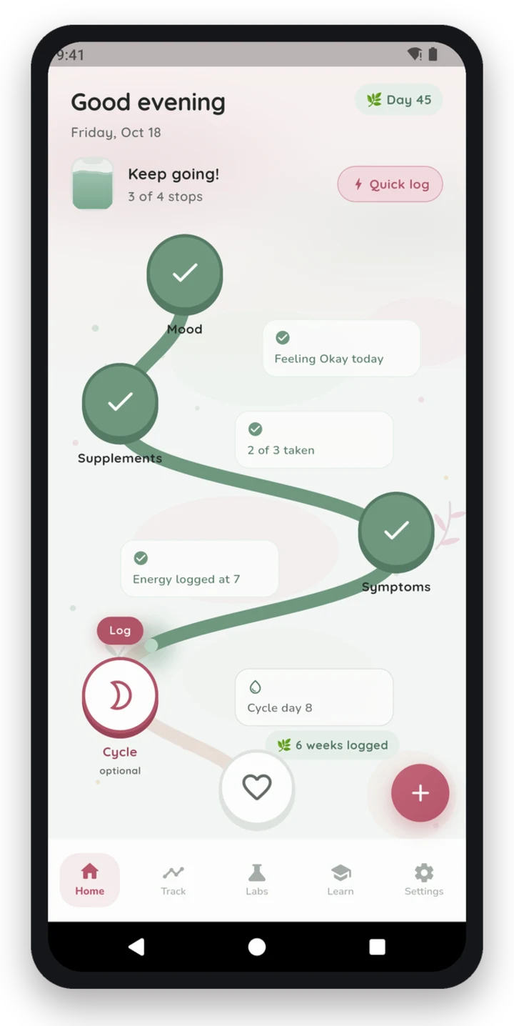 PCOS Indaga Home screen on Android